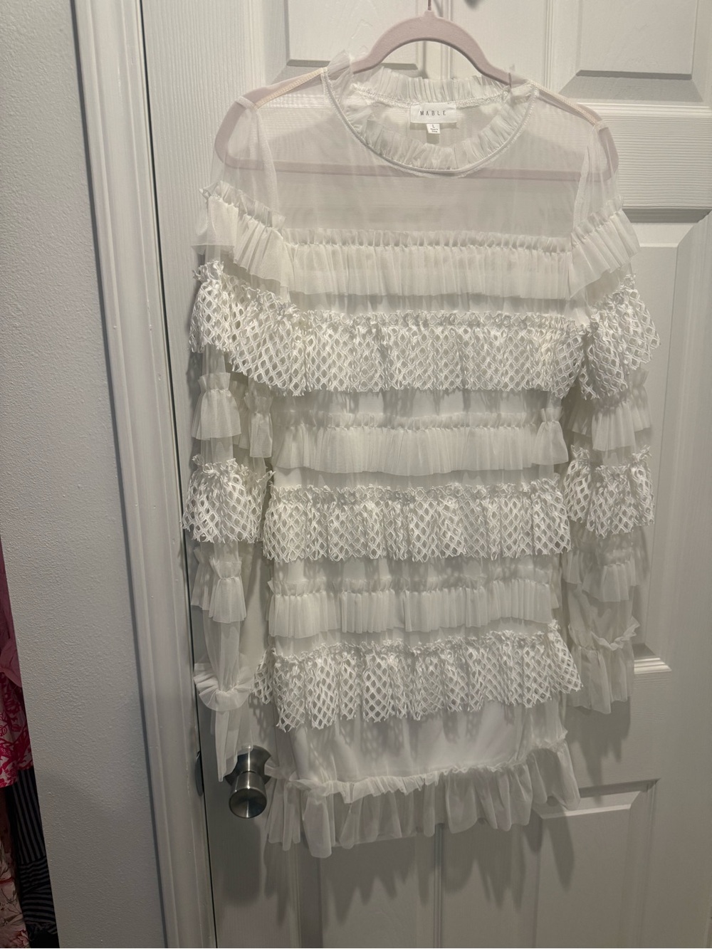 White Ruffle Lace Mini Dress - Picture 3 of 4